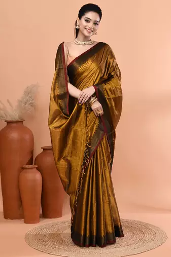 Gold festive handloom tissue saree with running blouse