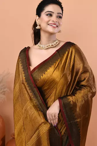 Gold festive handloom tissue saree with running blouse
