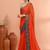 Orange festive cotton blend handloom saree with running blouse
