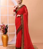 Red festive cotton blend handloom saree with running blouse