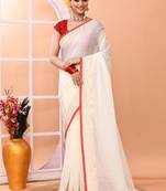 Off white festive cotton blend handloom saree with running blouse
