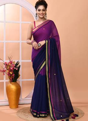 Blue daily wear sequin handloom cotton blend saree without blouse 1