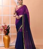Blue daily wear sequin handloom cotton blend saree without blouse