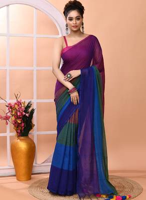 Multicolour daily wear handloom cotton blend saree without blouse 1