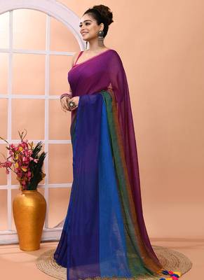 Multicolour daily wear handloom cotton blend saree without blouse 2