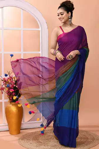 Multicolour daily wear handloom cotton blend saree without blouse