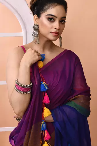 Multicolour daily wear handloom cotton blend saree without blouse