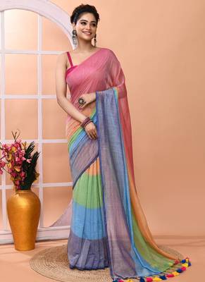 Multicolour daily wear handloom cotton blend saree without blouse 1