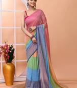 Multicolour daily wear handloom cotton blend saree without blouse