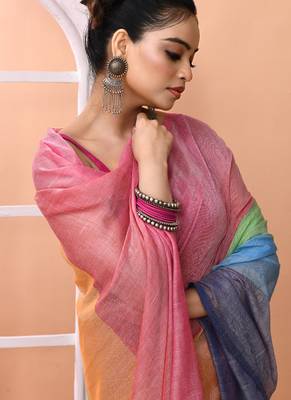 Multicolour daily wear handloom cotton blend saree without blouse 5