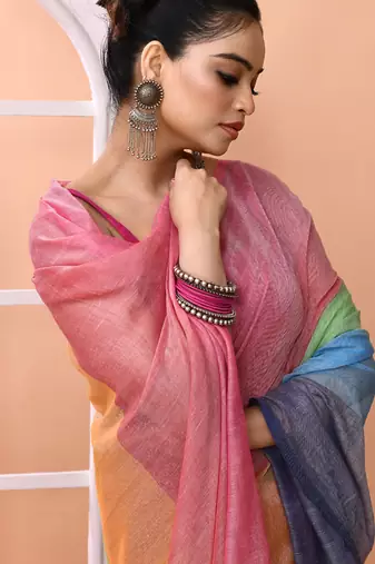 Multicolour daily wear handloom cotton blend saree without blouse
