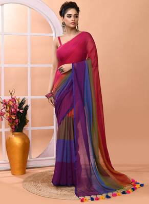 Multicolour daily wear handloom cotton blend saree without blouse 1