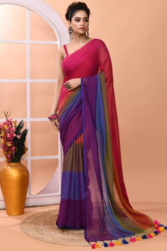 Multicolour daily wear handloom cotton blend saree without blouse