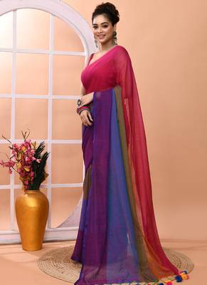 Multicolour daily wear handloom cotton blend saree without blouse 2