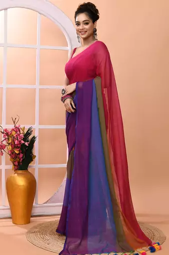 Multicolour daily wear handloom cotton blend saree without blouse