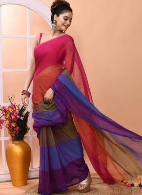 Multicolour daily wear handloom cotton blend saree without blouse 3