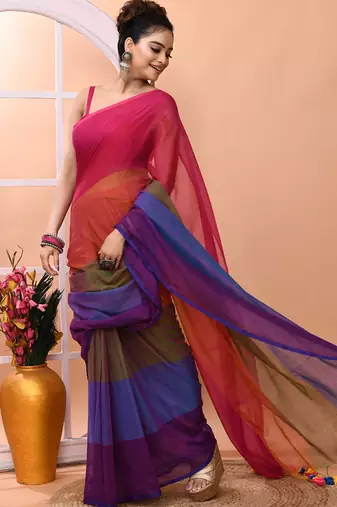 Multicolour daily wear handloom cotton blend saree without blouse