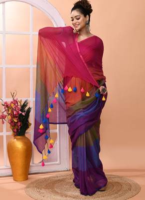 Multicolour daily wear handloom cotton blend saree without blouse 4