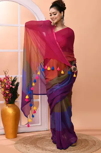 Multicolour daily wear handloom cotton blend saree without blouse