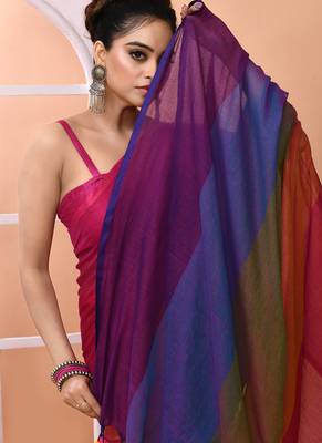 Multicolour daily wear handloom cotton blend saree without blouse 5