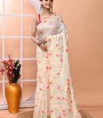 Off white festive wear semi silk blend jamdani saree with running blouse