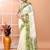Off white festive wear cotton silk green border pallu jamdani saree with running blouse