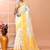 Off white festive wear cotton silk yellow border pallu jamdani saree with running blouse
