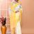 Off white festive wear cotton silk yellow border pallu jamdani saree with running blouse