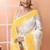 Off white festive wear cotton silk yellow border pallu jamdani saree with running blouse