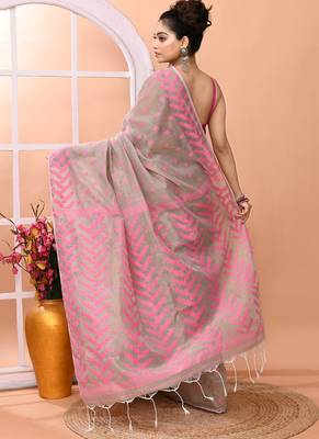 Dark beige office wear cotton blend jamdani saree with running blouse 5