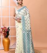 Ivory office wear cotton blend jamdani saree with running blouse