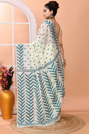 Ivory office wear cotton blend jamdani saree with running blouse