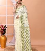 Ivory office wear cotton blend jamdani saree with running blouse