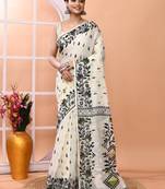Ivory office wear cotton blend jamdani saree with running blouse