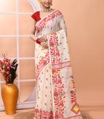 Ivory office wear cotton blend jamdani saree with running blouse