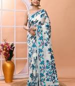 Off white office wear semi silk blend jamdani saree with running blouse