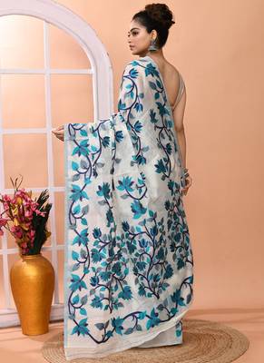 Off white office wear semi silk blend jamdani saree with running blouse 3