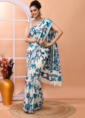 Off white office wear semi silk blend jamdani saree with running blouse 4