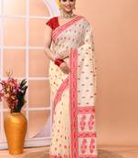 Cream festive wear semi silk blend jamdani saree with running blouse