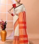 Beige daily wear handloom cotton blend saree with running blouse