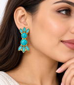  freshwater pearls jewellery turquoise stone gold-toned floral drop earrings for women