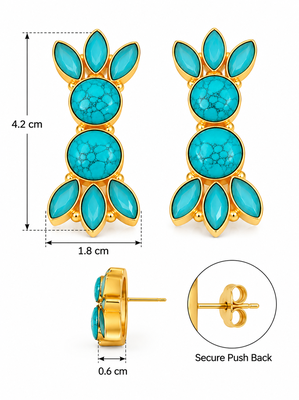  freshwater pearls jewellery turquoise stone gold-toned floral drop earrings for women 3
