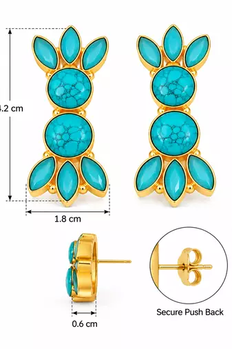  freshwater pearls jewellery turquoise stone gold-toned floral drop earrings for women