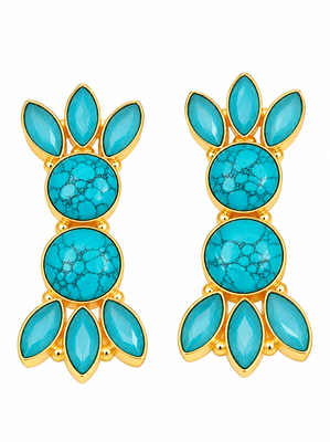  freshwater pearls jewellery turquoise stone gold-toned floral drop earrings for women 4