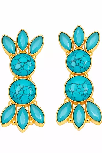  freshwater pearls jewellery turquoise stone gold-toned floral drop earrings for women