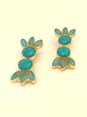  freshwater pearls jewellery turquoise stone gold-toned floral drop earrings for women 5