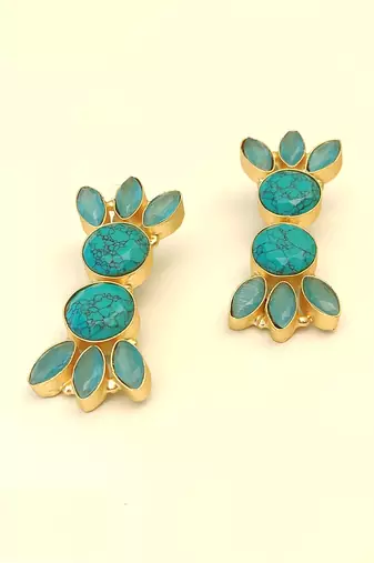  freshwater pearls jewellery turquoise stone gold-toned floral drop earrings for women