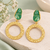 freshwater pearls jewellery green druzy stone gold-toned circular hoop drop earrings