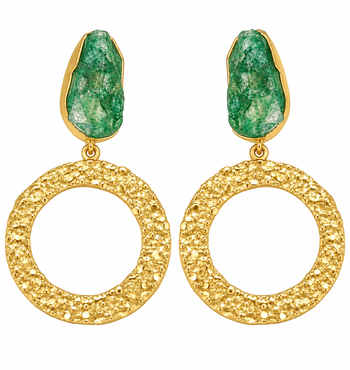 freshwater pearls jewellery green druzy stone gold-toned circular hoop drop earrings 4