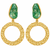 freshwater pearls jewellery green druzy stone gold-toned circular hoop drop earrings